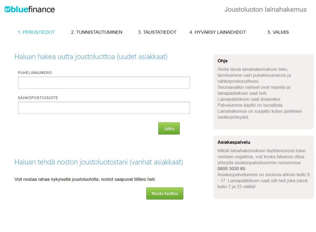 Täytä nopea ja selkeä lainahakemus bluefinancella